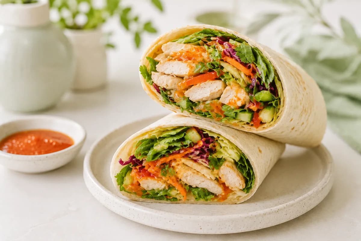 Tortilla wrap au poulet thaï et sauce sriracha